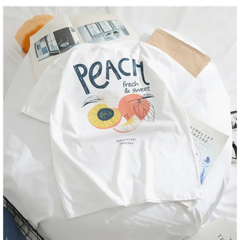 Short-Sleeve Peach White Print T-Shirt